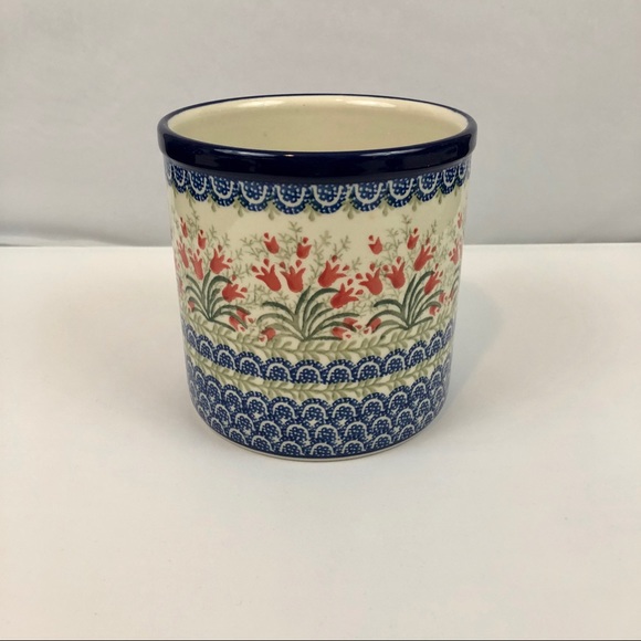 Polish Pottery Utensil Holder Set Crimson Bells